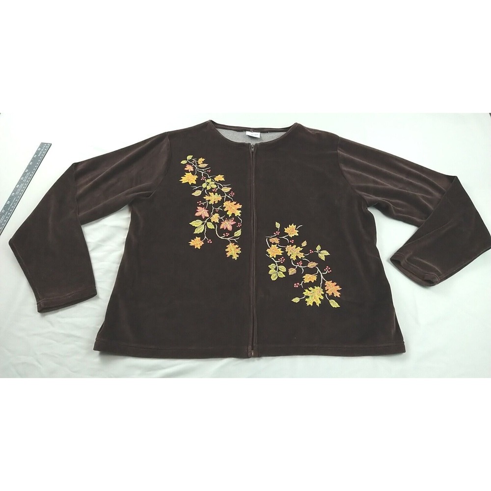 Decorated Originals Autumn Jacket Ladies L Brown Applique Velour Full Zip (1174)